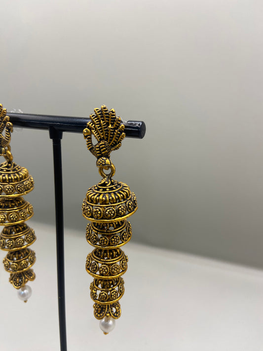Long Gold Peacock Earring