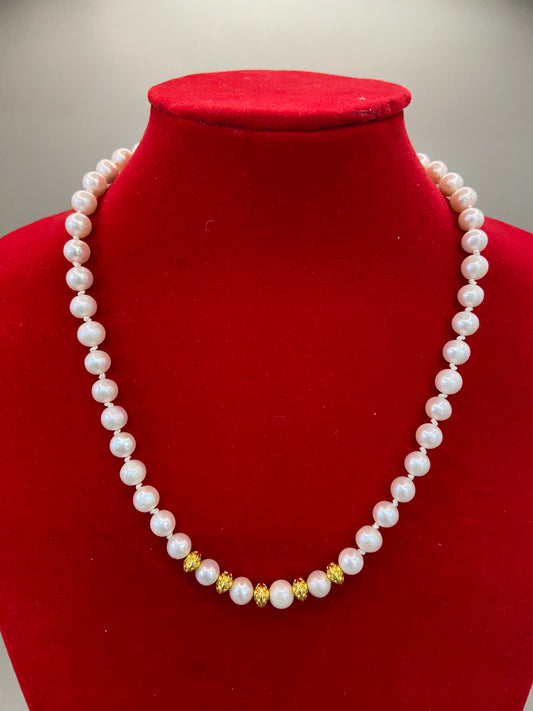 White and Gold Pearl Necklace - Handmade