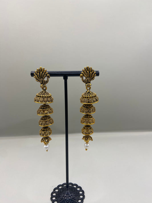 Long Gold Peacock Earring
