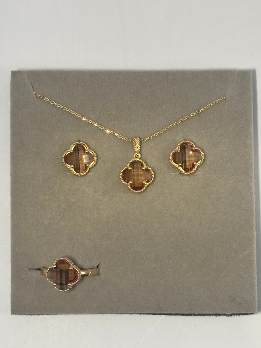 Silver Four Leaf Clover Zultanite Jewelry Set, Non Tarnish