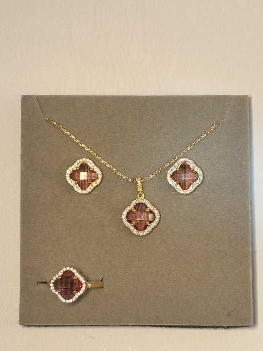 Silver Four Leaf Clover Zultanite Jewelry Set, Non Tarnish