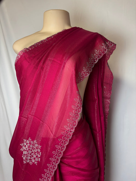Georgette Saree with Snowflake Rhinestones