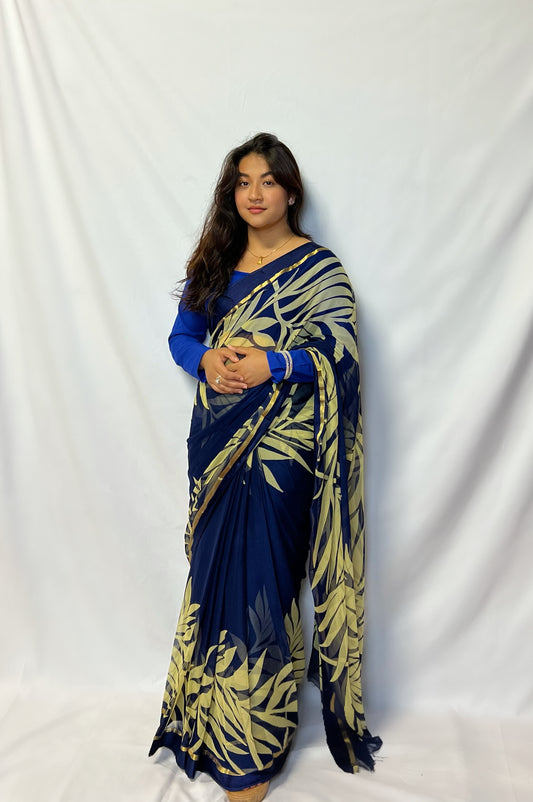 Chiffon Leaf Print Saree