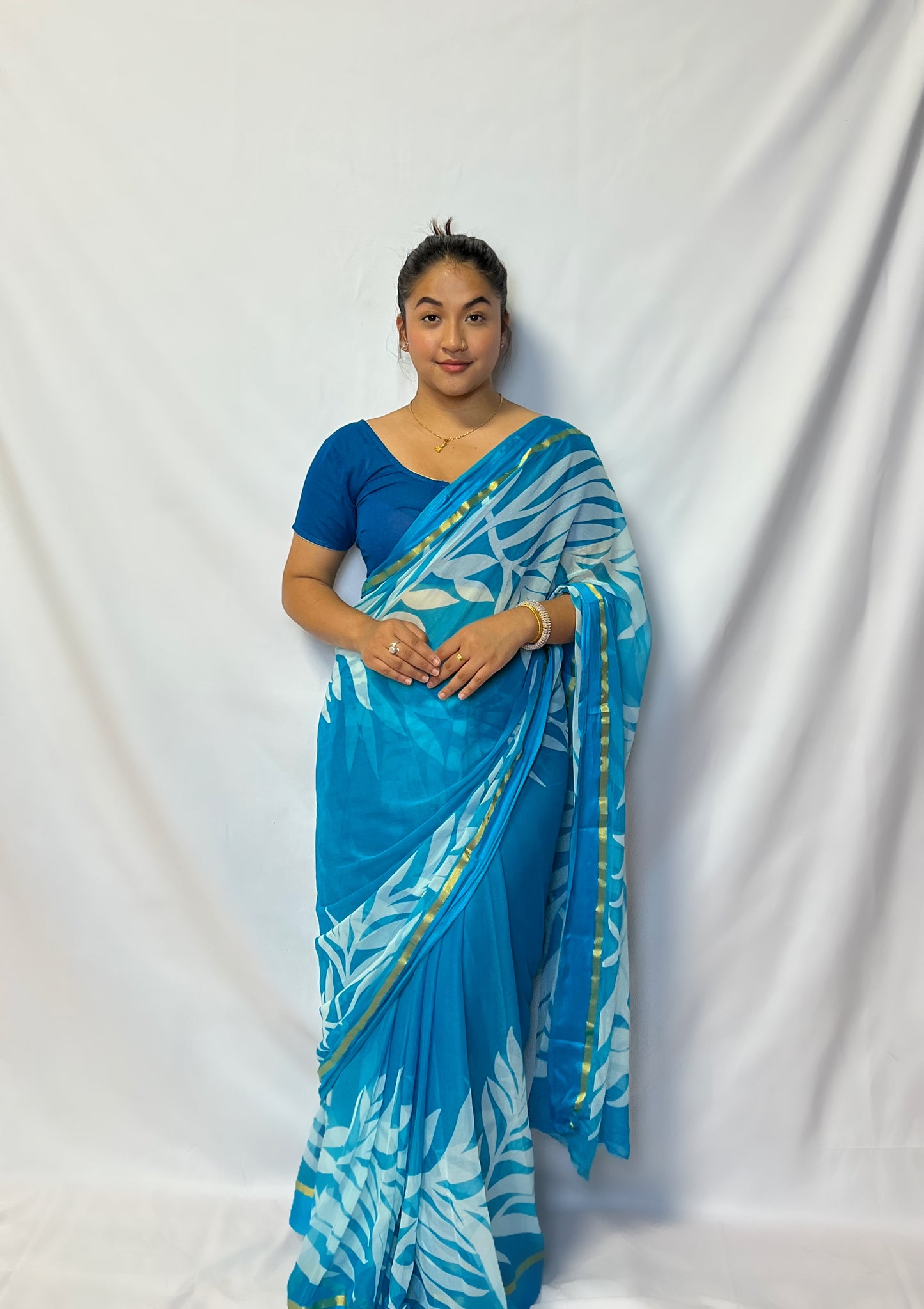 Chiffon Leaf Print Saree