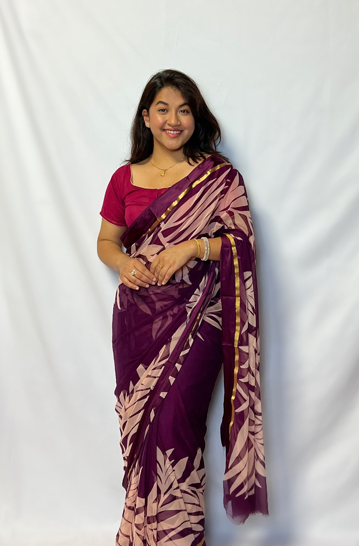 Chiffon Leaf Print Saree