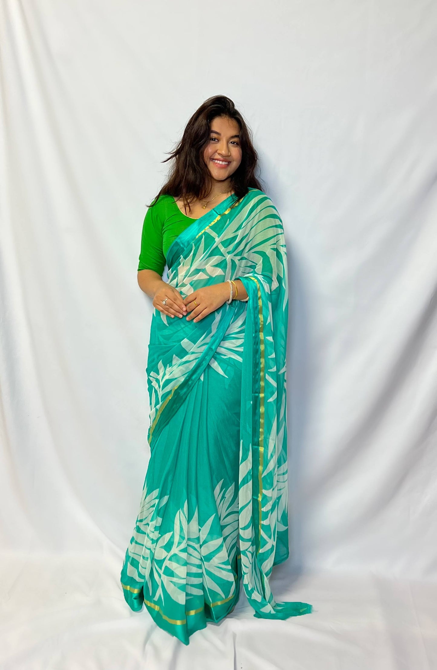 Chiffon Leaf Print Saree