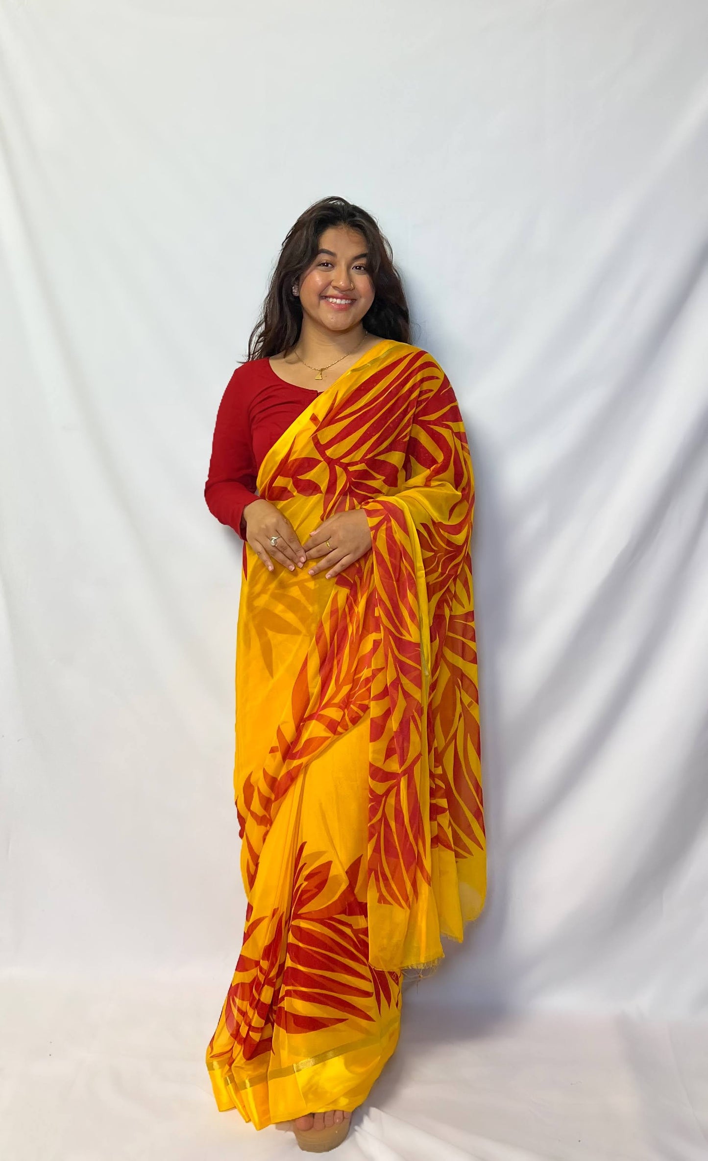 Chiffon Leaf Print Saree