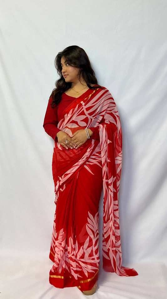 Chiffon Leaf Print Saree