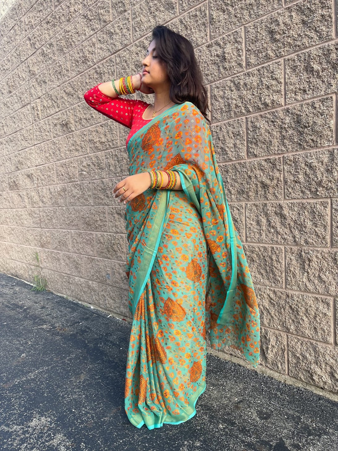 Floral Print Saree